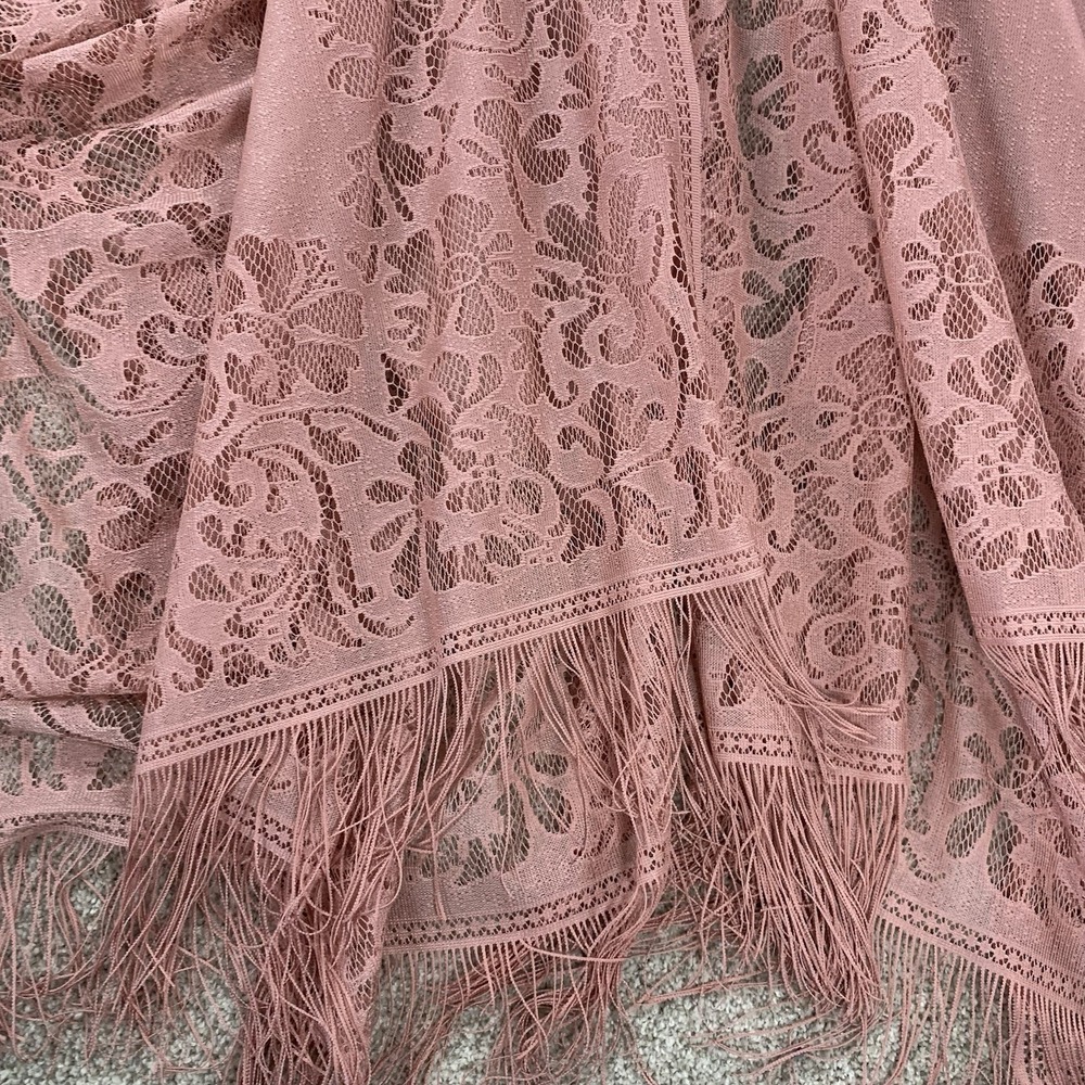 Kindred Anthropologie Pink Lace Shawl 1x Poncho Fringe Coquette Fairycore Boho - Picture 2 of 5